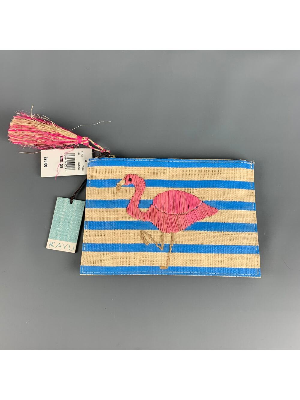 KAYU Blue Natural Stripe Straw Pouch Handbag